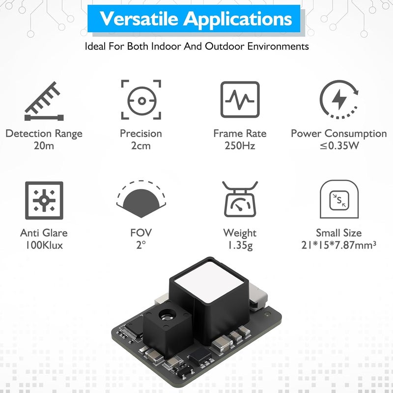 MakerHawk TFS20-L Lidar Sensor 0.2-20m Long-Range High-Precision Micro Single-Point Ranging Module Compact Lightweight Distance Sensor with UART I2C Interface for Arduino Raspberry Pi Pixhawk ESP32 Drone IoT - Image 2